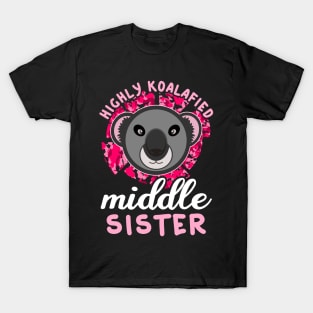 Highly Koalafied Middle Sister Sibling Funny Koala Cartoon T-Shirt